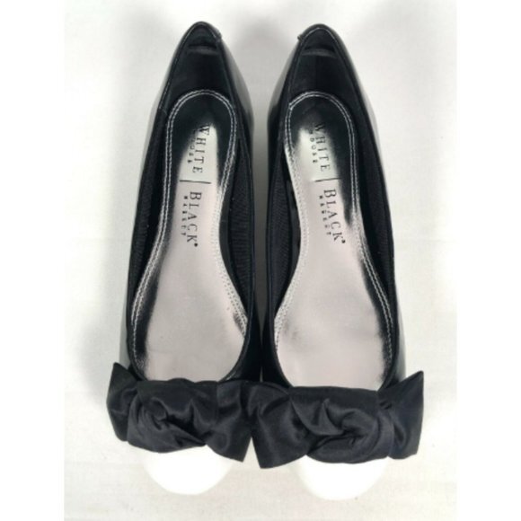 White House Black Market Ballet Flats Womens 5.5 Black Cap‎ Toe Bow Slip On - Picture 3 of 7